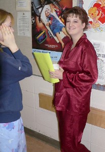 Is Megan shocked at Taunya's silk pajamas?